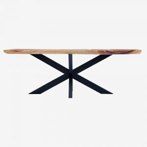 Massivholz Esstisch Baumkante Akazienholz 200 cm Konfigurierbar Seitenansicht Tisch und Tischbeine