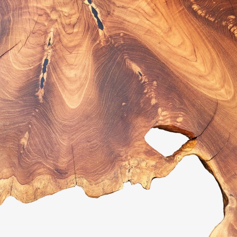 Couchtisch Baumscheibe Teak Massivholz Scheibe Detailansicht