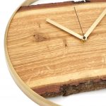 Wanduhr Eiche Holz mit Metallring als Wanddeko Gold Detailansicht