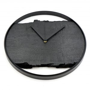 Wanduhr aus Eiche 'Nero' schwarz mit Metallring, lautlosem Uhrwerk modern Black-Edition Black