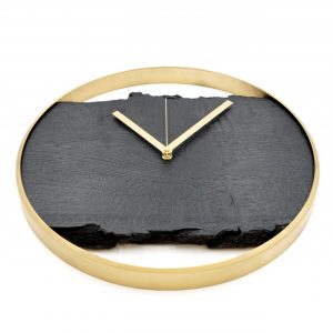 Wanduhr aus Eiche 'Nero' schwarz mit Metallring, lautlosem Uhrwerk modern Gold-Edition Gold Draufsicht