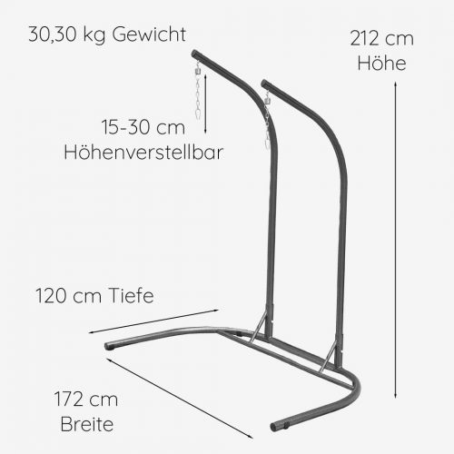 Gestell für Hängesessel 2-Sitzer Outdoor Wetterbeständig pulverbeschichteter Stahl Maße Technische Details
