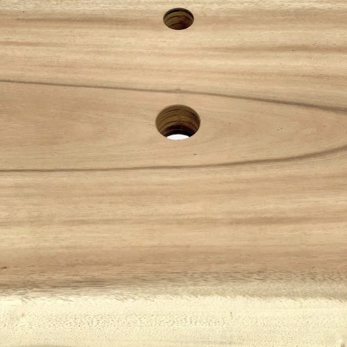 Waschtischplatte Holz für Aufsatzwaschbecken Suar Akazienholz Sumatra Design lackiert für Bad Design Lochbohrungen Ansicht